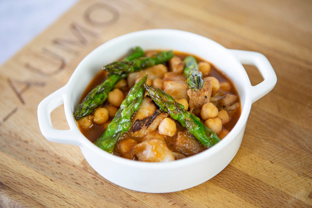 Chickpea Stew with Asparagus and Boletus